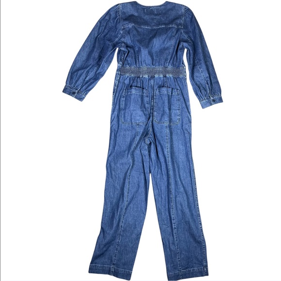 Madewell Jumpsuit Womens 8 Denim Straight-Leg Puff Long Sleeve Utility Carpenter - Picture 6 of 9